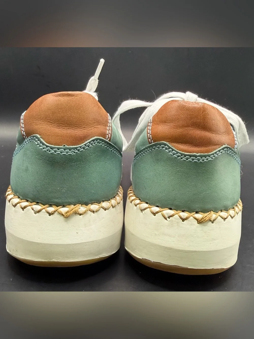 The Happy Monk-Casual Perforated Green Sneakers - White Laces,‎ Size: 39